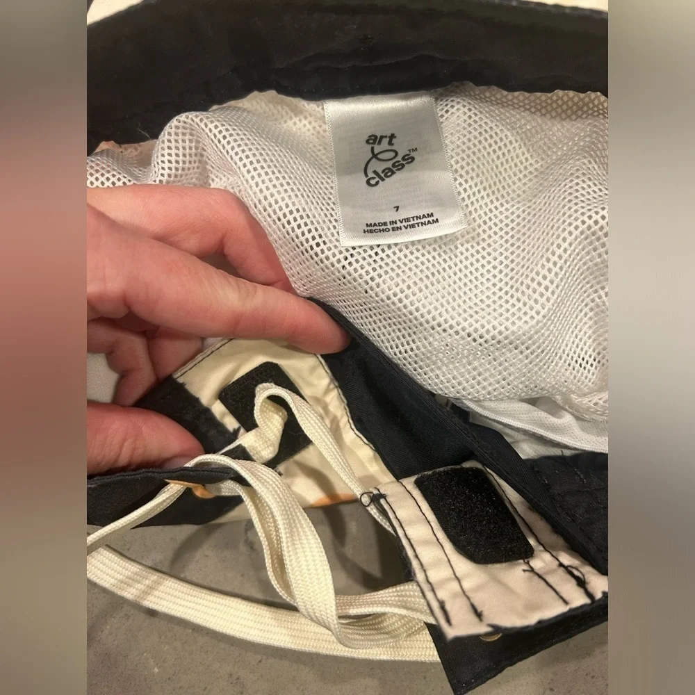 Art Class Boys Swim Trunks 7 Tan Black Sharks Lined